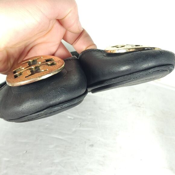 TORY BURCH Women's MINNIE US 10,5M Black Leather Logo Slip On Ballet Flats - Picture 16 of 16